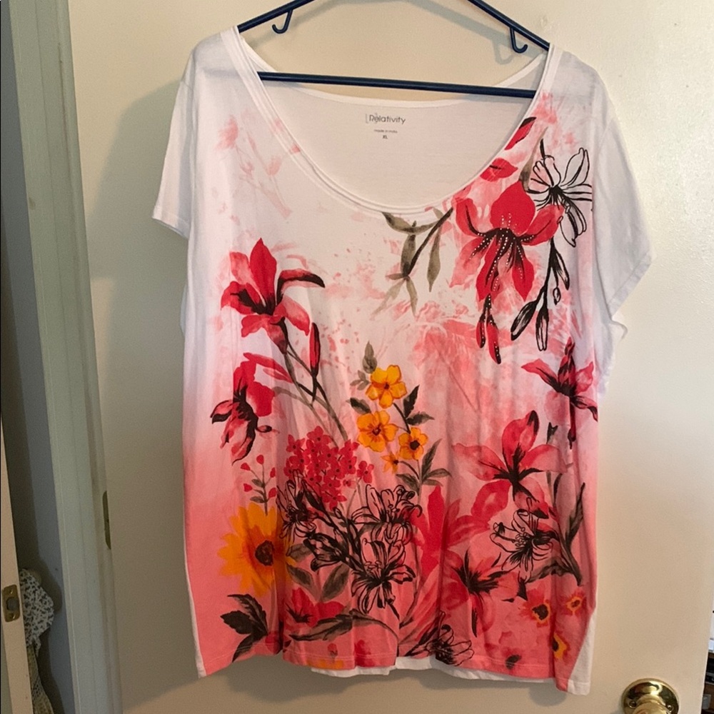 Relativity White and Pink Graphic Tee Relaxed Fit